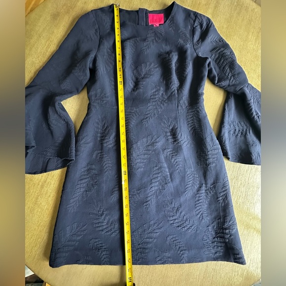 Lilly Pulitzer jacquard palm leaf bell sleeve Midnight Blue Leaf Dress size 10 - Picture 11 of 14